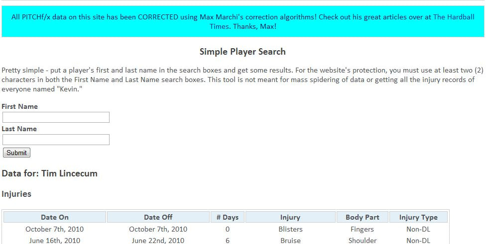 Advanced Baseball Injury Database: Release Point Corrections Implemented