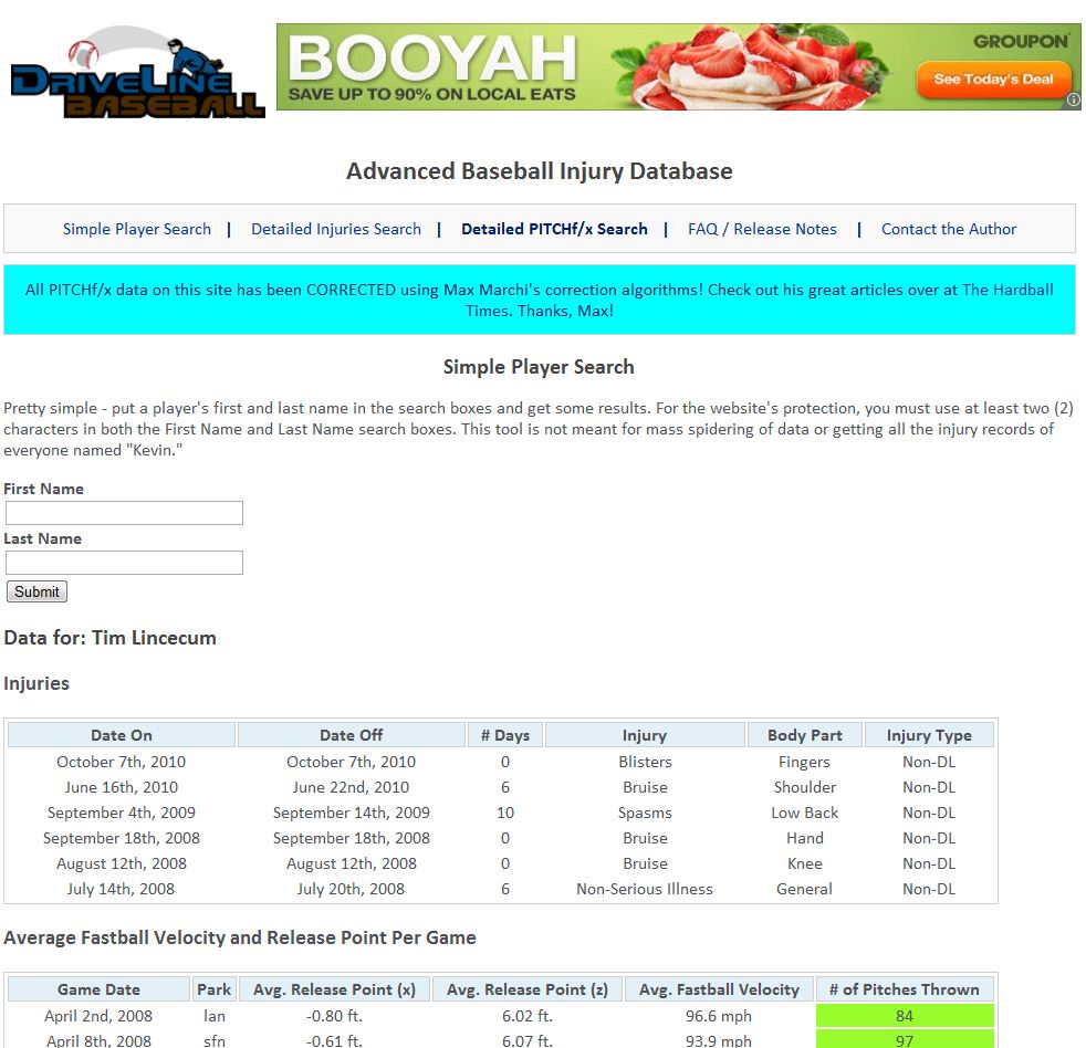 Advanced Baseball Injury Database: Release Point Corrections Implemented