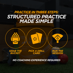 Practice in thress steps:

STRUCTURED PRACTICE MADE SIMPLE

- Grab the bucket
- Pick a drill card
- Run the session

No coachin experience required