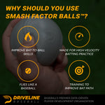 Why should you use Smash Factor Balls™?

- Improve bat-to-ball skills
- Made for high velocity hitting practice
- Flies like a baseball
- Training to improve bat path